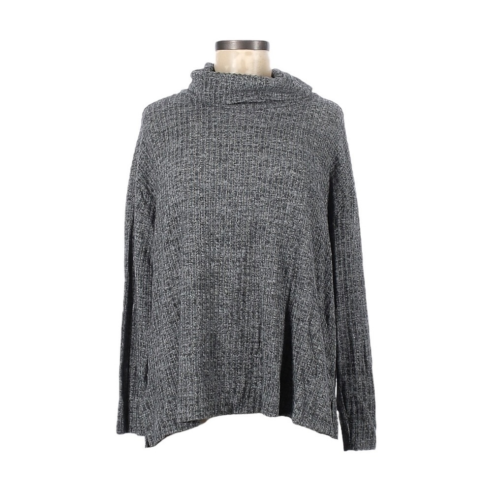 Anthropologie Maeve Oversized Ribbed Turtleneck Sweater XS Gray Knit Slouchy